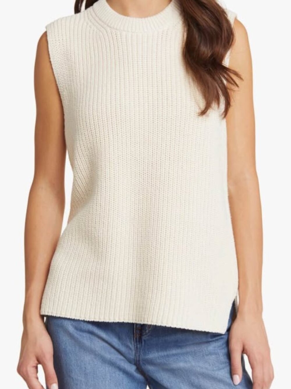 Madewell 100% Cotton Ribbed Sweater Vest in Cream (XXS)
